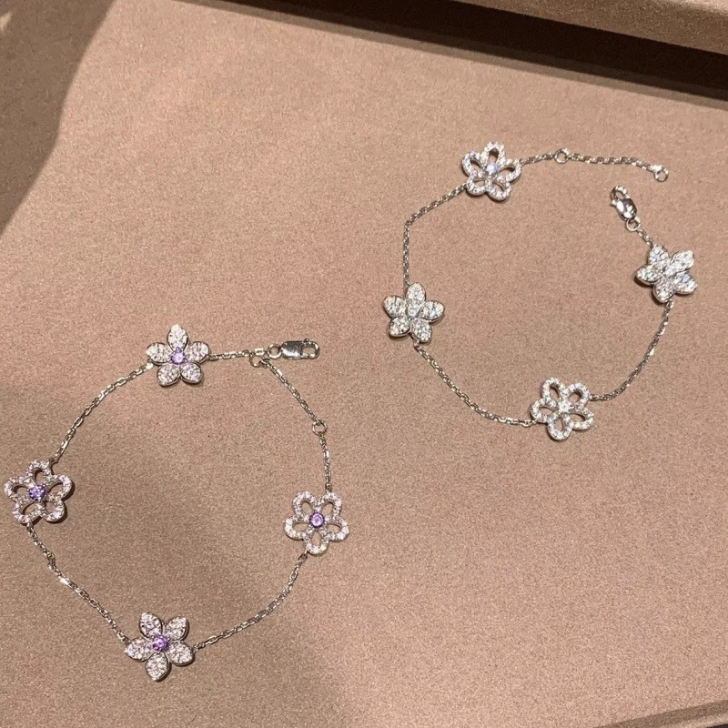 Luxury Brand Designer Jewelry Luxurious Full Diamond Violet Hollow Flower Bracelet For Women, Elegant And Exquisite High-End Jewelry Wholesale