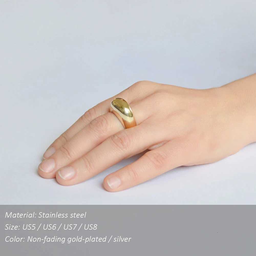 SUNIBI Stainless Steel Ring for Women Gold Color Smooth Curved Geometry Couple Anniversary Fashion Rings Jewelry Wholesale W250911