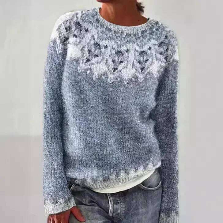 2025 Spring Knitted Women Sweater Print O-Neck Long Sleeve Casual Loose Sweaters Female Winter Elegant Trendy Ladies Clothes