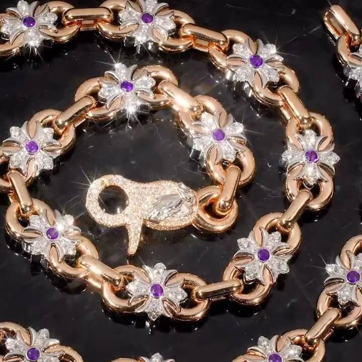 New Arrival Rose Gold VVS Moissanite Diamond Mariner Infinity Link Fancy Shape Clover Link 13MM Hip Hop Chain Necklace