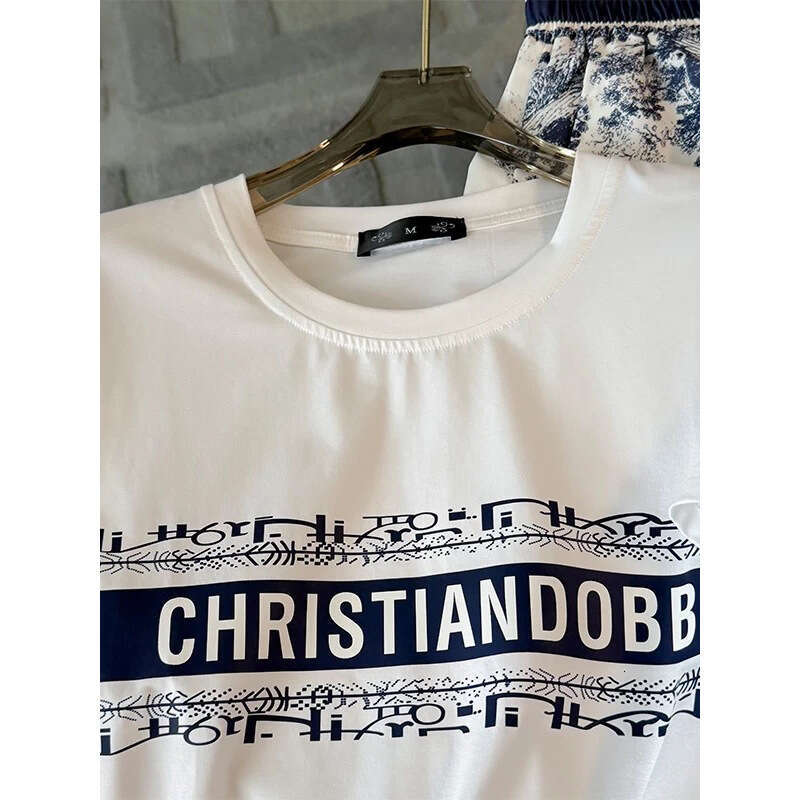 New Trendy Brand Street Style Casual Sports For Women Summer Short Sleeve Round Neck T-Shirt High Waist Wide Leg Pants Two-Piece Set