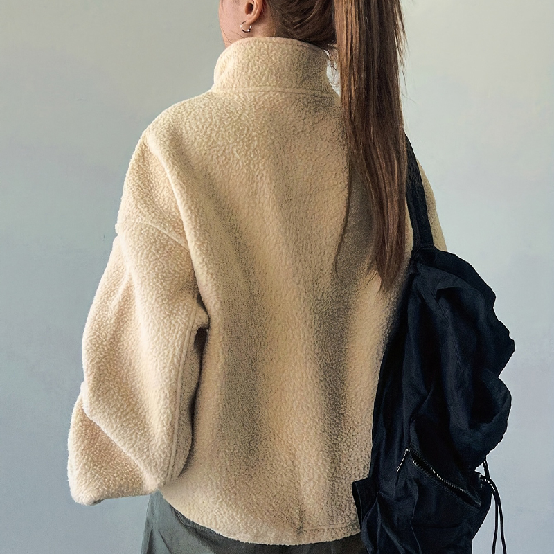 Girls' Soft & Cozy Wool Blend Lambskin Fluffiness - High-Collar Winter Outerwear