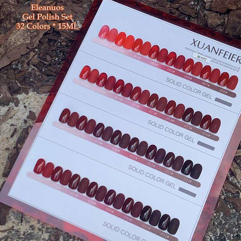 Eleanuos New 32 Series Wine Red Polishing Varnish Durable Solid Color Gel UV LED Brown Nail Salon Immersion 15Ml