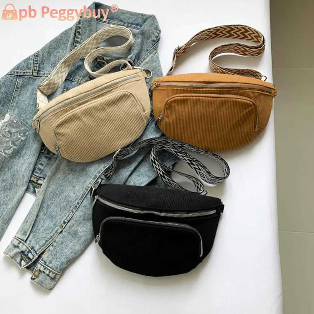 Corduroy Chest Bag Fashion Fanny Pack Wide Guitar Strap Vintage Shoulder Bag Multipockets Casual Waist Bag Outdoor Travel Bag Z250911