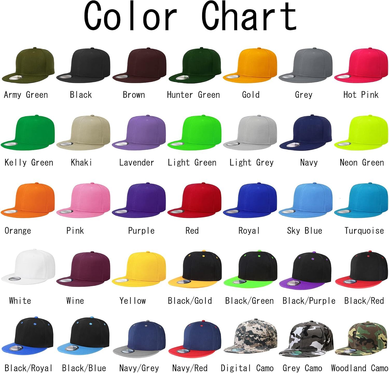 Classic Snapback Hat Cap Hip Hop Style Flat Bill Blank Solid Color Adjustable Size