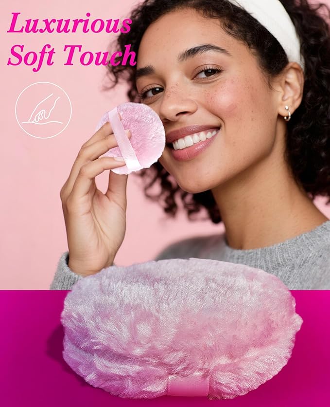 5 Inch Big Powder Puff Soft Velour Cosmetic Puff Washable Makeup Sponge for Face Body Loose Powder Setting and Foundation Blending