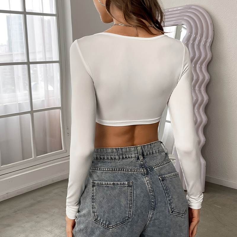 Women's sportswear and casual short-cut knitted high-elastic long-sleeved T-shirt top