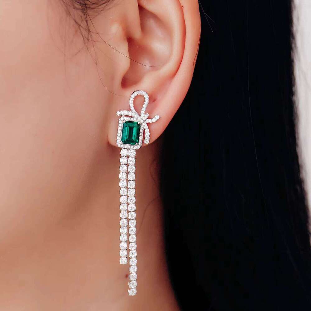 2.6ct Lab Emerald Jewelry Women Gold Plated Moissanite Drop Earrings in Sier