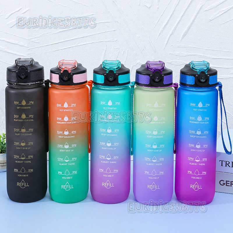 1000ml Space Cup Portable Insulated Bottle Frosted Water Bottle Gradient Color Water Cup Outdoor Sports Water Cup H250911