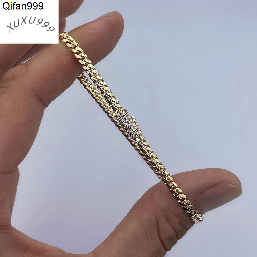 Custom 6MM 8MM 10K 14K Solid Gold Plated Moissanite Buckle Cuban Link Chain Necklace Bracelet Fine Jewelry for Men Wome