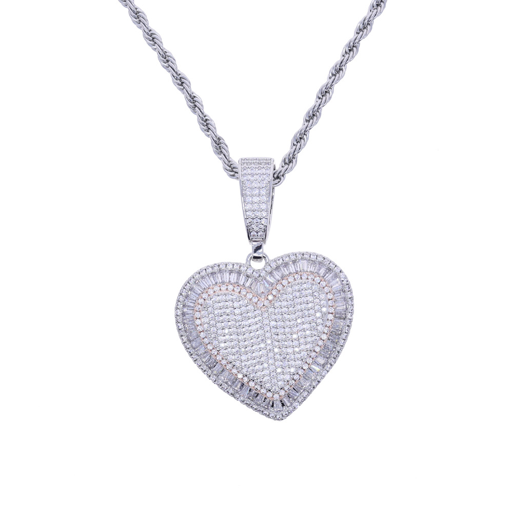 Hip Hop Lover Heart Pendant Necklace Bling 5A Zircons Gold Plated Couple Wedding Jewelry