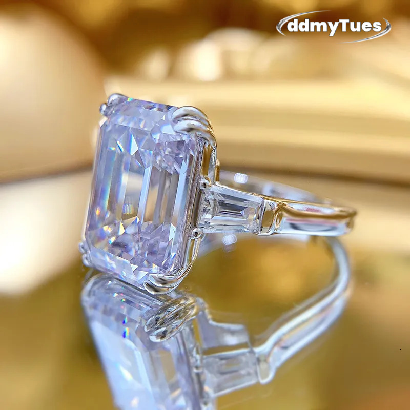 Genuine 100% S Sterling Sier Jewelry Wedding Rings Emerald Cut White Moissanite Dia Gemstones Eternity Party Women Engagement Band Ring Gift TUES