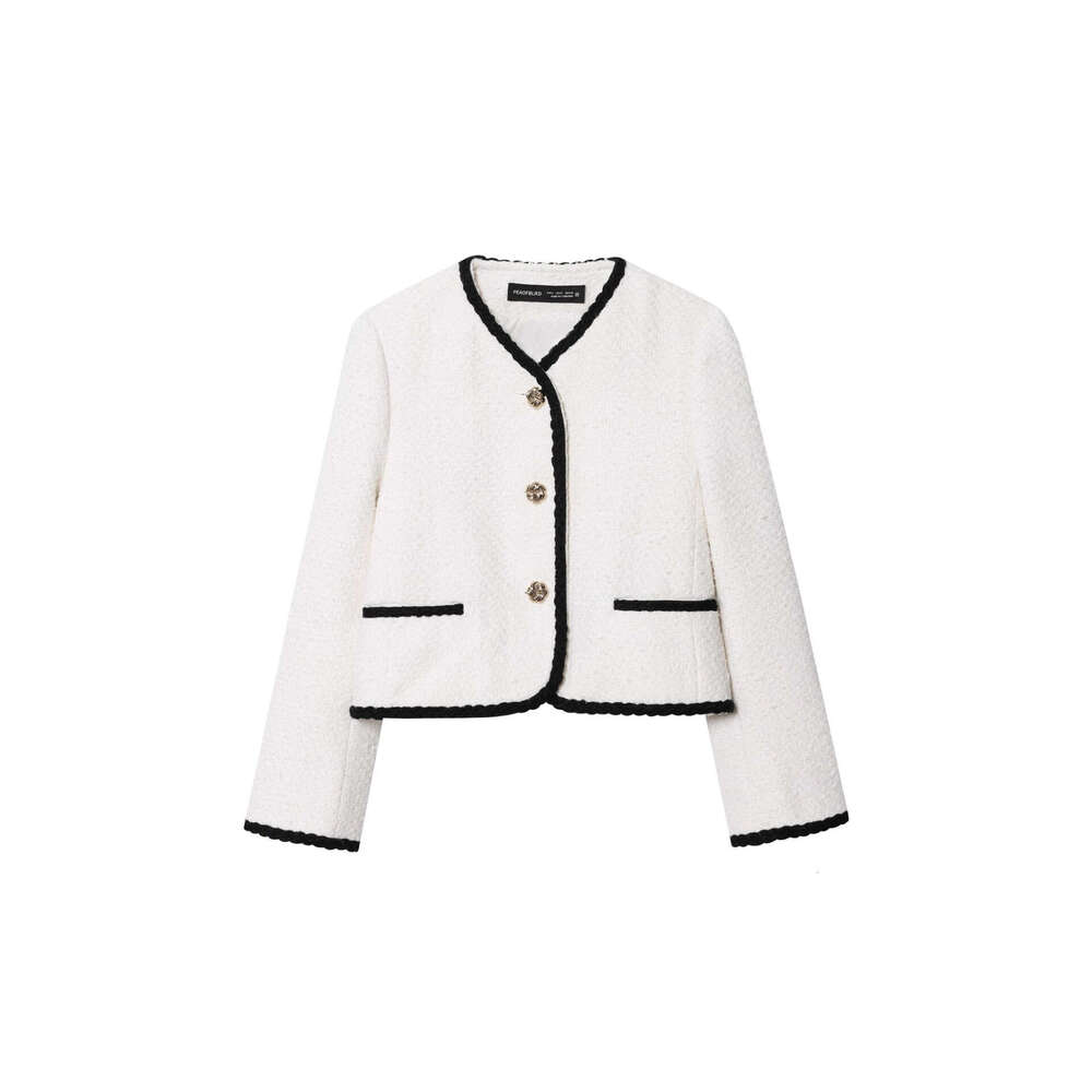 DHEssentials Autumn and Winter French Style Fashion Versatile Color-Block Trim Fleece Jacket