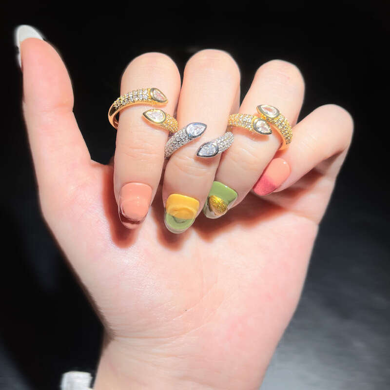 Hip Hop Women's Open Inlaid with Zircon Gold and Silver Color Ring Jewelry