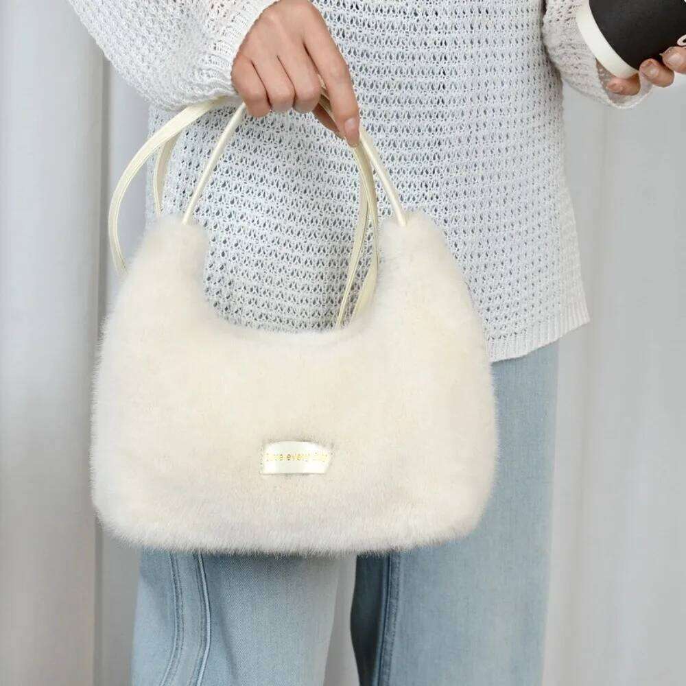 Winter New Faux Fur Ladies Shoulder Soft Fluffy Female Crossbody Solid Color Large Capacity Plush Tote Bag