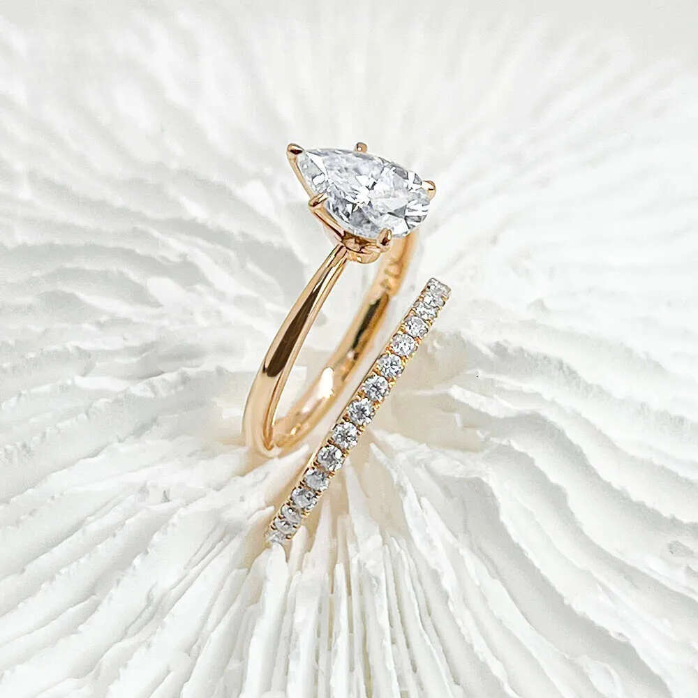 Round Custom Moissanite Rings Women Real Rose Wedding Solid Ring Gold for Couples