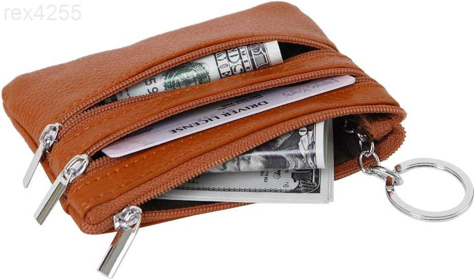 Womens Genuine Leather Coin Purse Mini Pouch Change Wallet with KeychainW250910