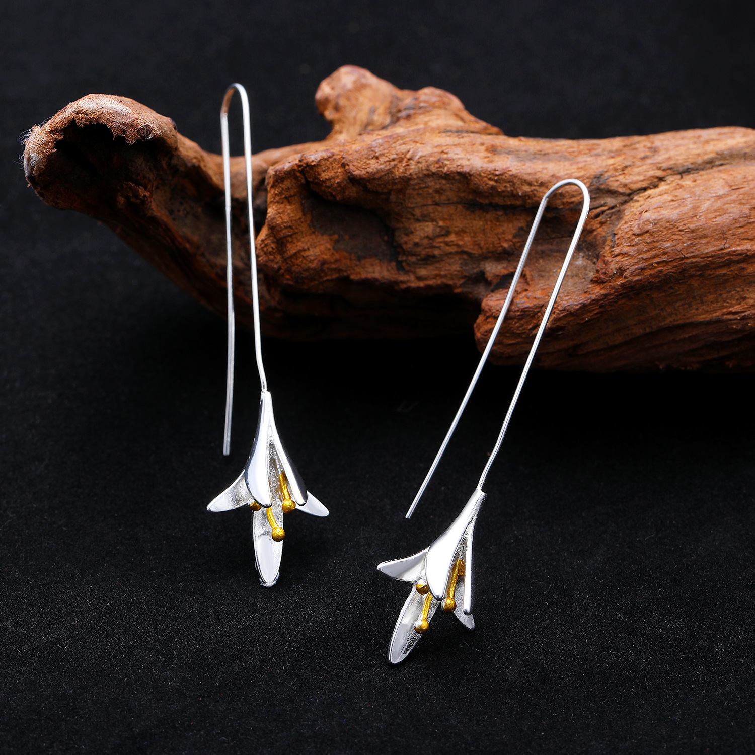 Spring And Summer Lily For Women, Ins Style, Long Elegant Flower Thread Earrings