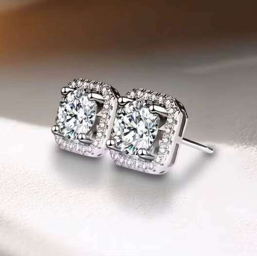 1CT 2CT Ear Studs Earring Pass Dia Test Moissanite Stud Earrings for Women Sterling Sier Jewelry