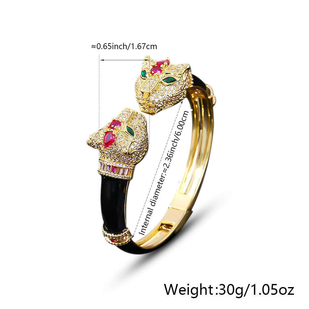 New Trend Heavy Craft Light Black Panther Open Bracelet Real Gold Plated Copper Micro Inlaid Zircon Jewelry