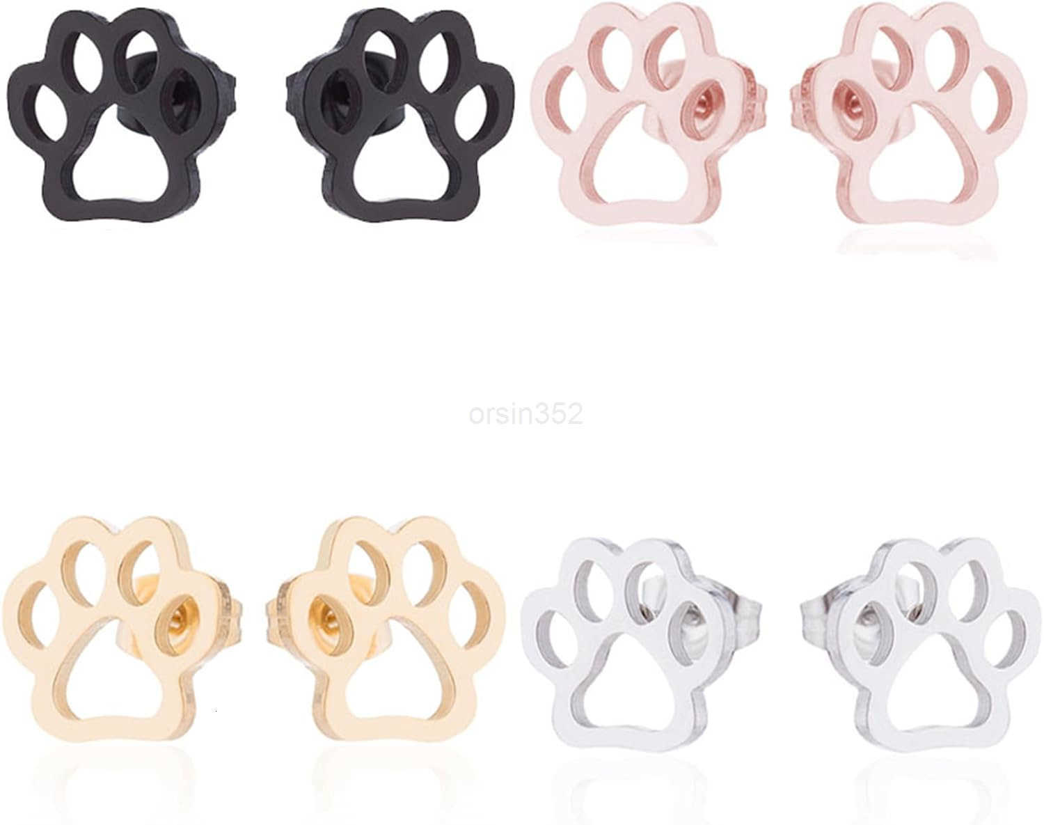 4 Pairs Sterling Silver Tiny Paw Stud Earrings for Women Charm Cute Cat Paw Stud Earrings Stainless Steel Lovely Dog Puppy Paw Pet Footprint Earring S
