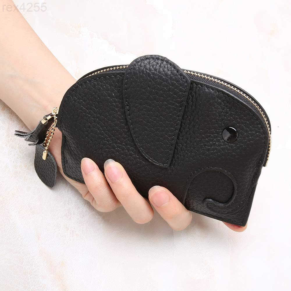 Leather Women Mini Coin Purse Female Cute Elephant Mini Creative Wallet with Key Chain Zipper Bag BlackW250911