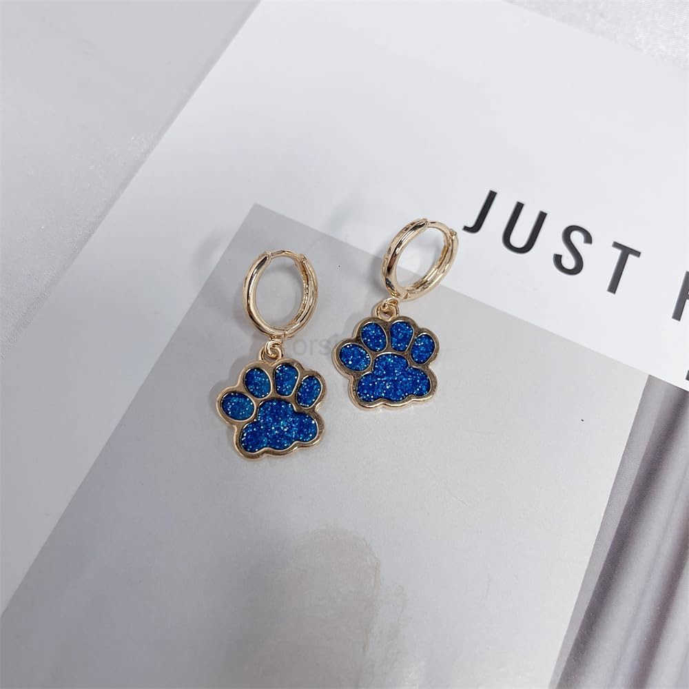 Cute Paw Charm Glitter Enamel Cartilage Small Hoop Dangle Drop Earrings for Women Girls Sensitive Ear 14K Gold Plated Colorful Animal Paw Dog Cat Pet 