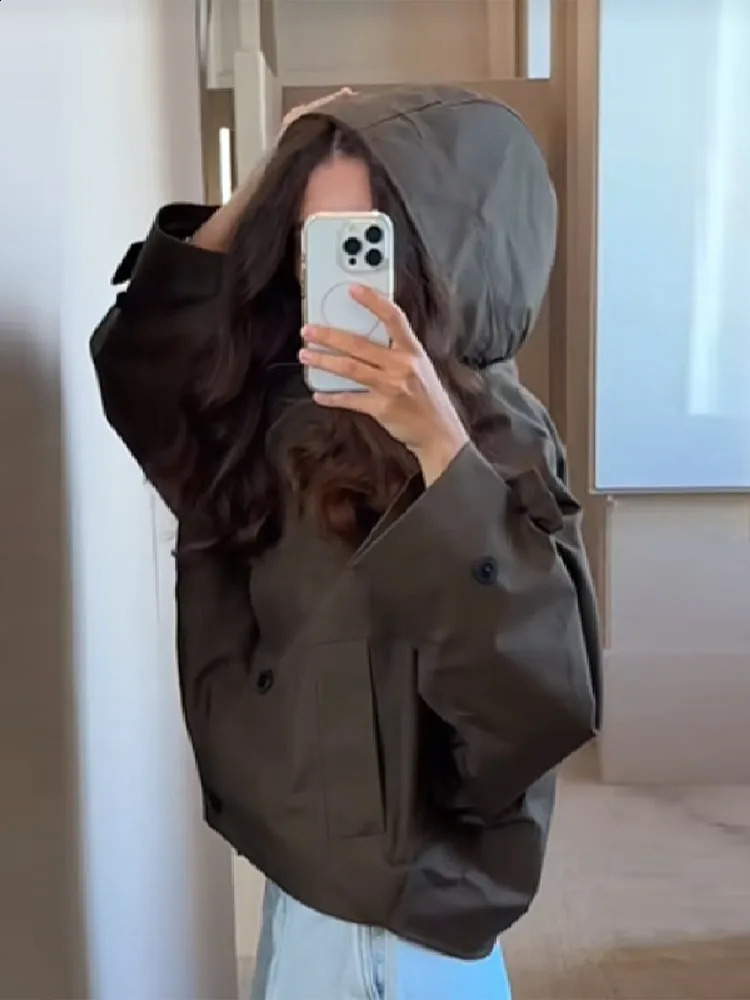 Chic Vintage Loose Jacket For Women Long Sleeve Single Breasted Hoodie Coat Casual Outwears Lady Autumn Streetwears 250911