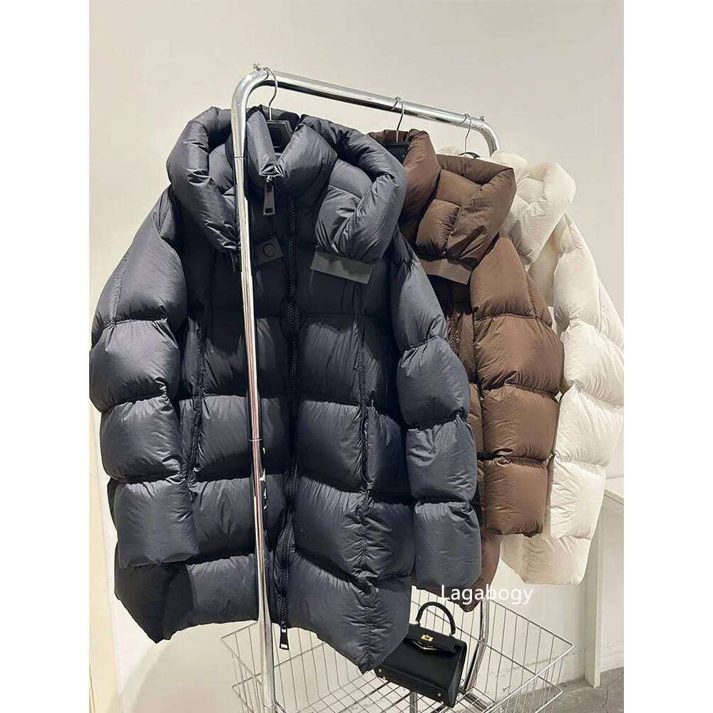 Lagabogy 2025 Women White Duck Down Jacket Mid-Long Cocoon Thickened Hooded Loose Korean Version Bread Puffer Coat Warm Outwear