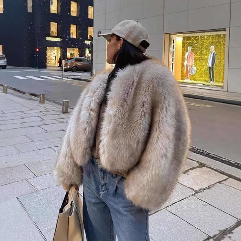 Women's Clothing Winter Warm New Women's Round Neck Loose Long Sleeved Fur Coat
