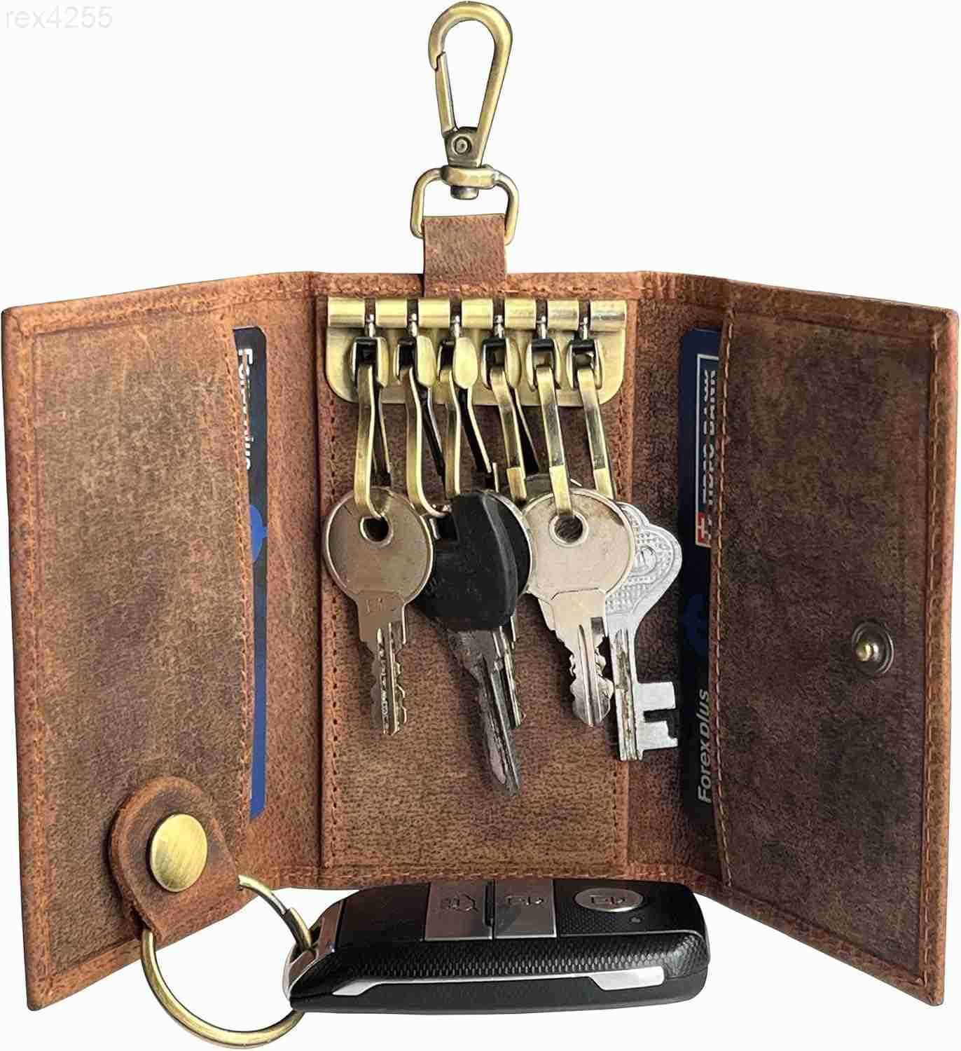 Leather Key Holder Smart Fob Car Key Loop Wallet Slim Keychain Pouch Practical Key Organizer for Men WomenW250911