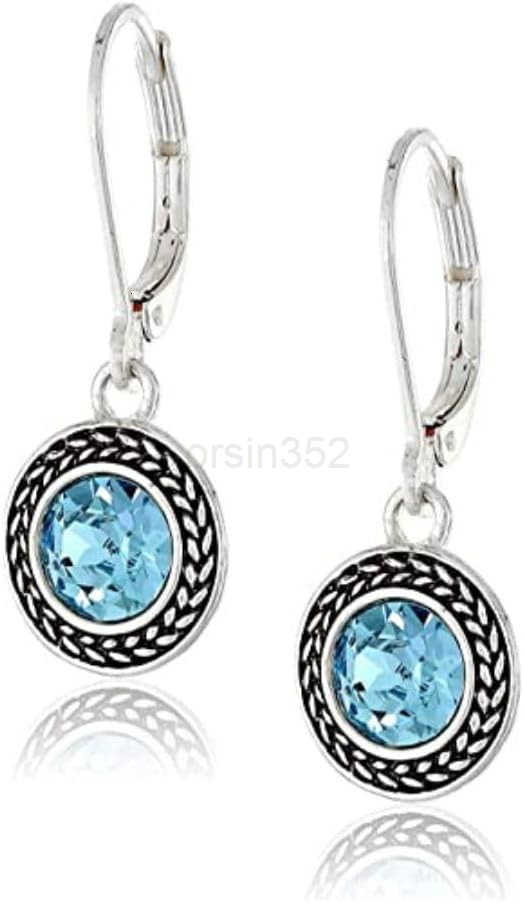 Handmade Crystal Leverback Earrings for Women 925 Sterling Silver Dangle Earring with Charm Pierced Lightweight Dangling Bohemian Small Hoop EarringW2