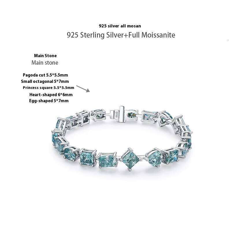 Blue-Green Moissanite Bracelet Sterling Sier Gemstone Bangle with Unique Special-Shaped Designs