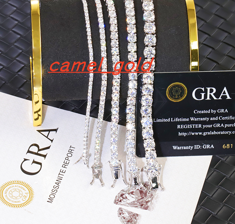 Hiphop Jewelry 925 Silver 18K Gold Plated Pass the Diamond Tester D/VVS Moissanite Tennis Chain Bracelet