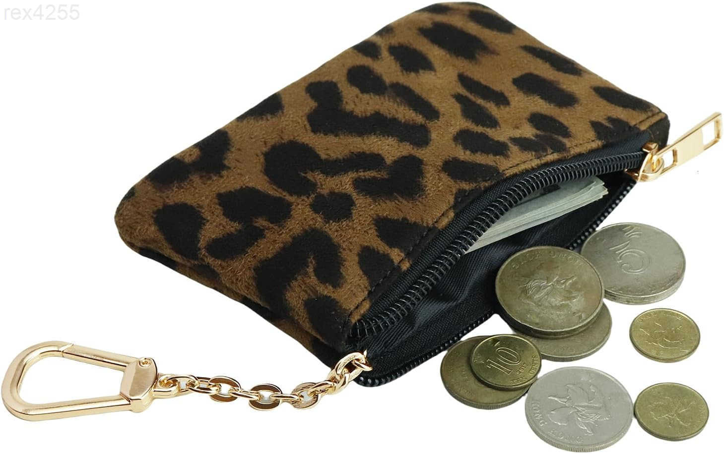 Coin Purse with Key Chain for Women Leopard Print Change Purse Card Holder Wallet Medium Size 4x15x1 inches BrownW250911