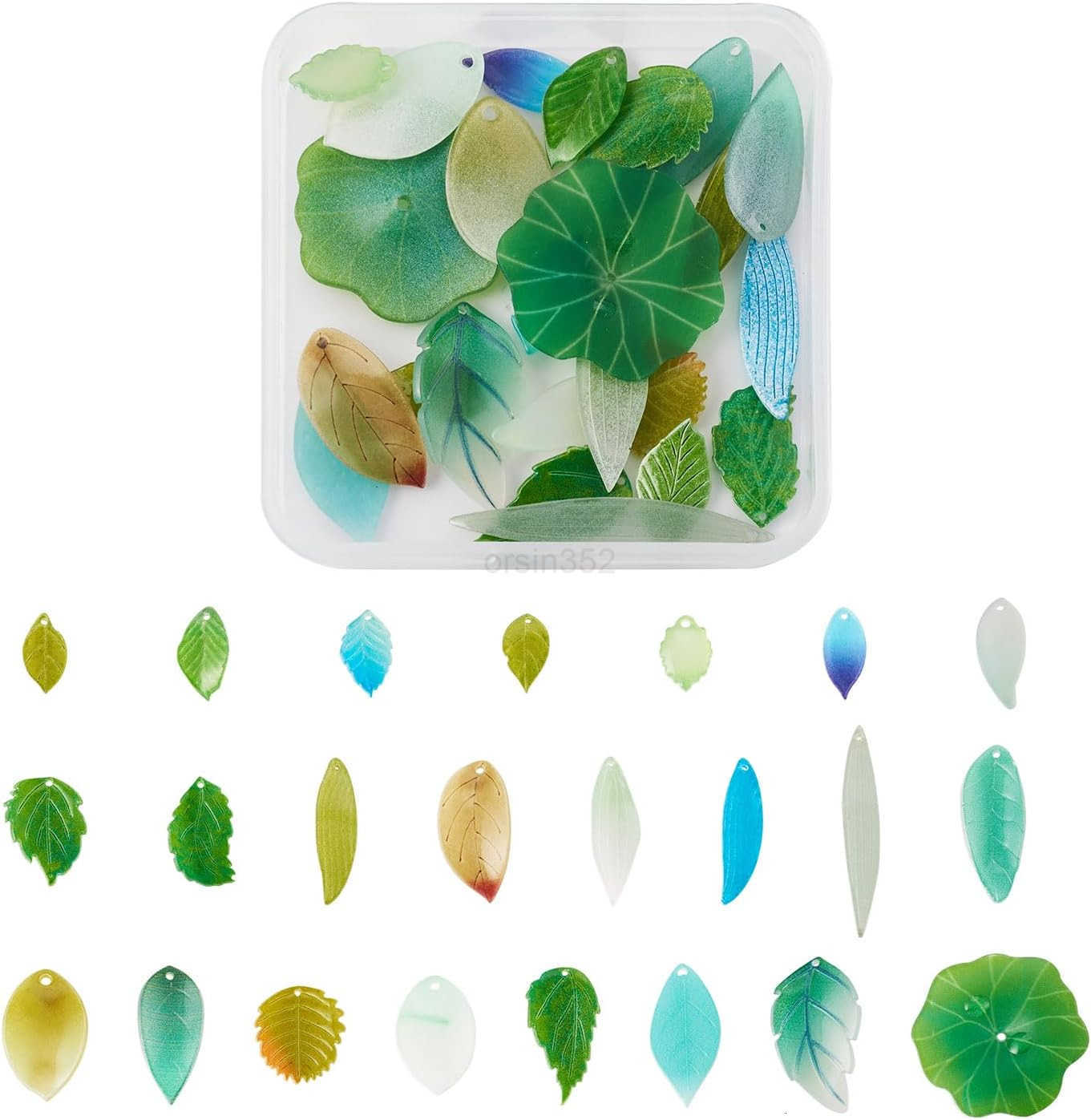 320Pcs Green Acrylic Leaf Beads Charms Transparent Maple Tree Leaves Pendants Cute Green Leaf Beads Caps for Jewelry Making Necklace EarringW250911