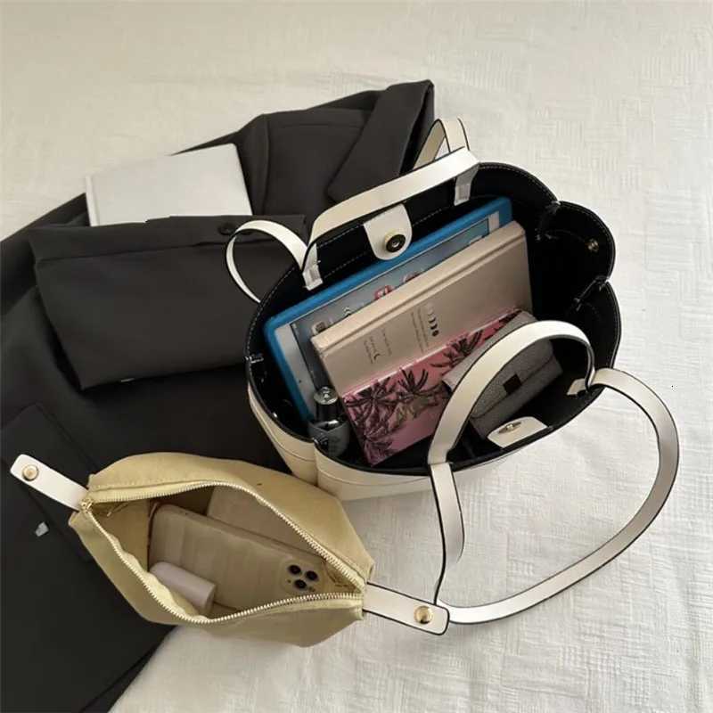 Solid Color Soft Leather Handbag Women Single Shoulder Tote Bag Large Capacity Commuting Set Handbags Shopping Cross Body Bags W250911