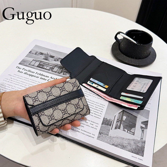 Guguo Free Shipping Designer Luxury Wallet Fashion European And American Retro High-end Sense Trend Print Fold Card Holder Short Coin Purse