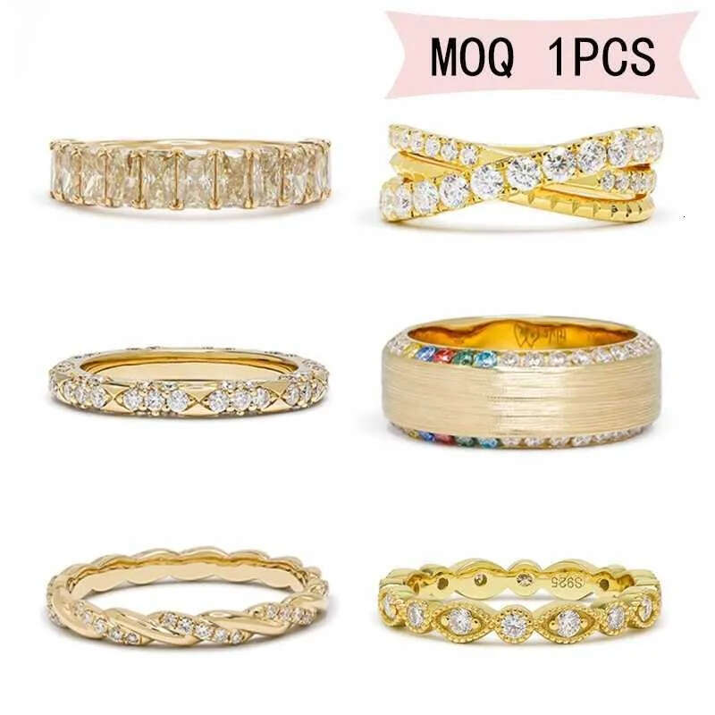 14k Yellow Gold Set Classic 6 Prongs 3.5ct Round Moissanite Solitaire 2.5mm Eternity Ring Band