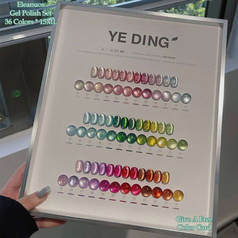 Eleanuos Rainbow Polishing 36Pcs Mixed Varnish Gel Semi Permanent Glass Cat's Eye Star Ultraviolet LED Nail Salon