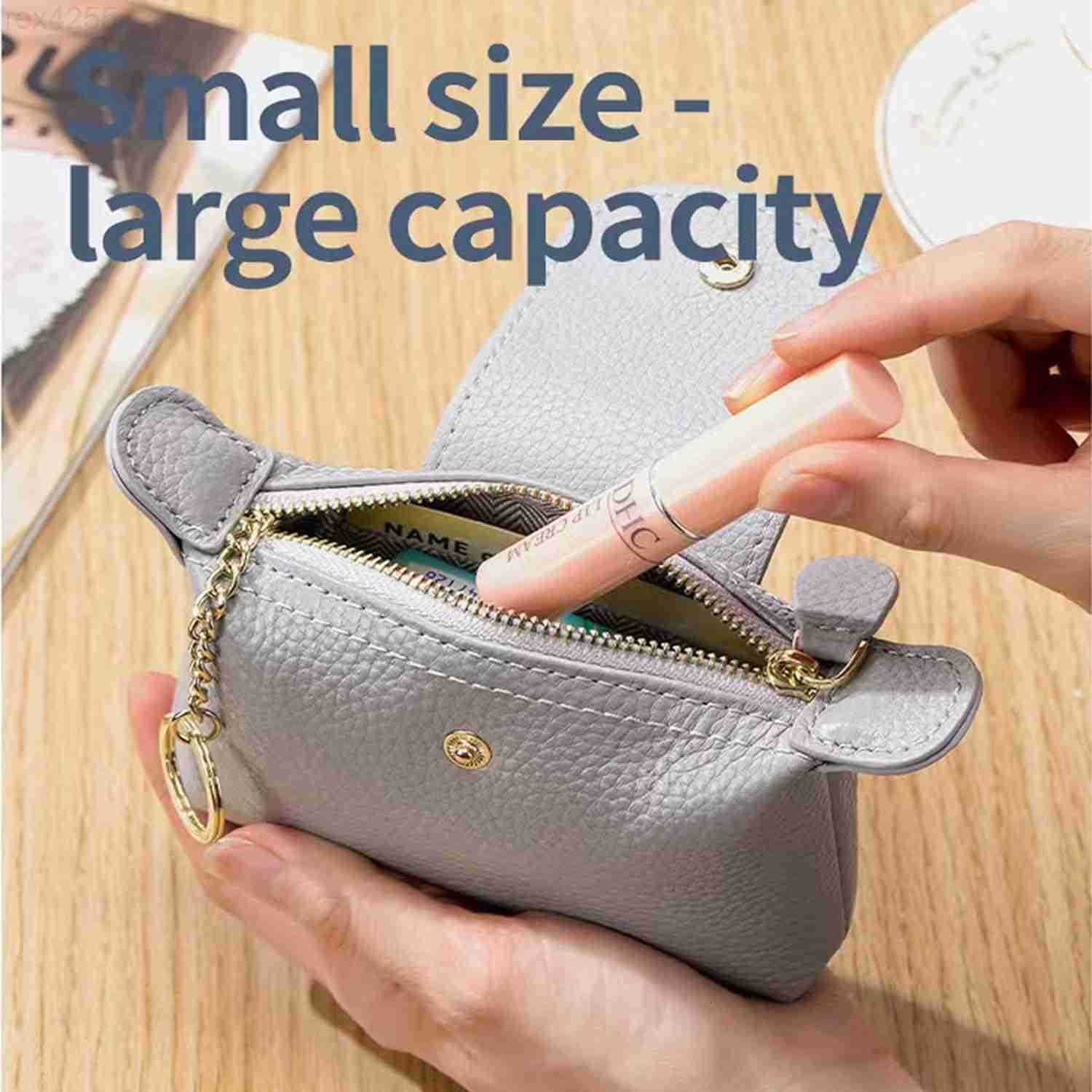 Womens Green Leather Coin Purse with Keychain Small Zipper Pouch for Fashionable WalletW250911