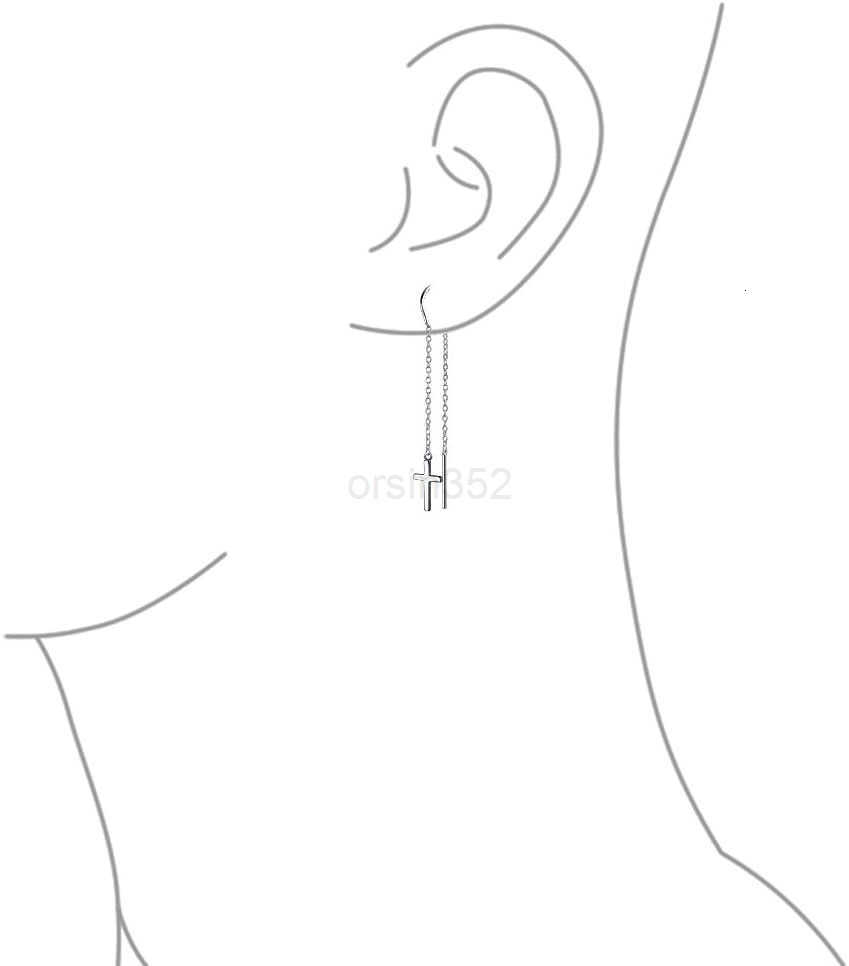 Religious Cross Threader Long Chain Ear Cuff Stud Earring Set For Women Teen Rose Gold Plated 925 Sterling SilverW250911