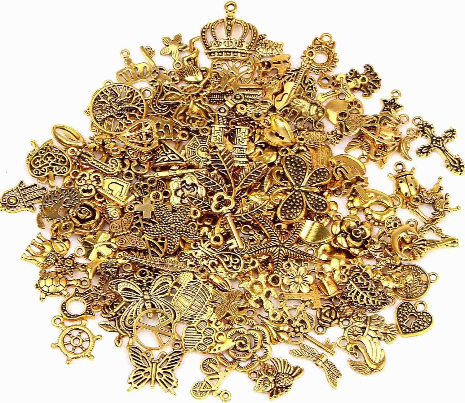 200Pcs Charms for Jewelry Making Assorted Enamel Charms Mixed Antique Gold Tibetan Silver Jewelry Bangle Charm Pendants for Necklace Earrings CrafW250