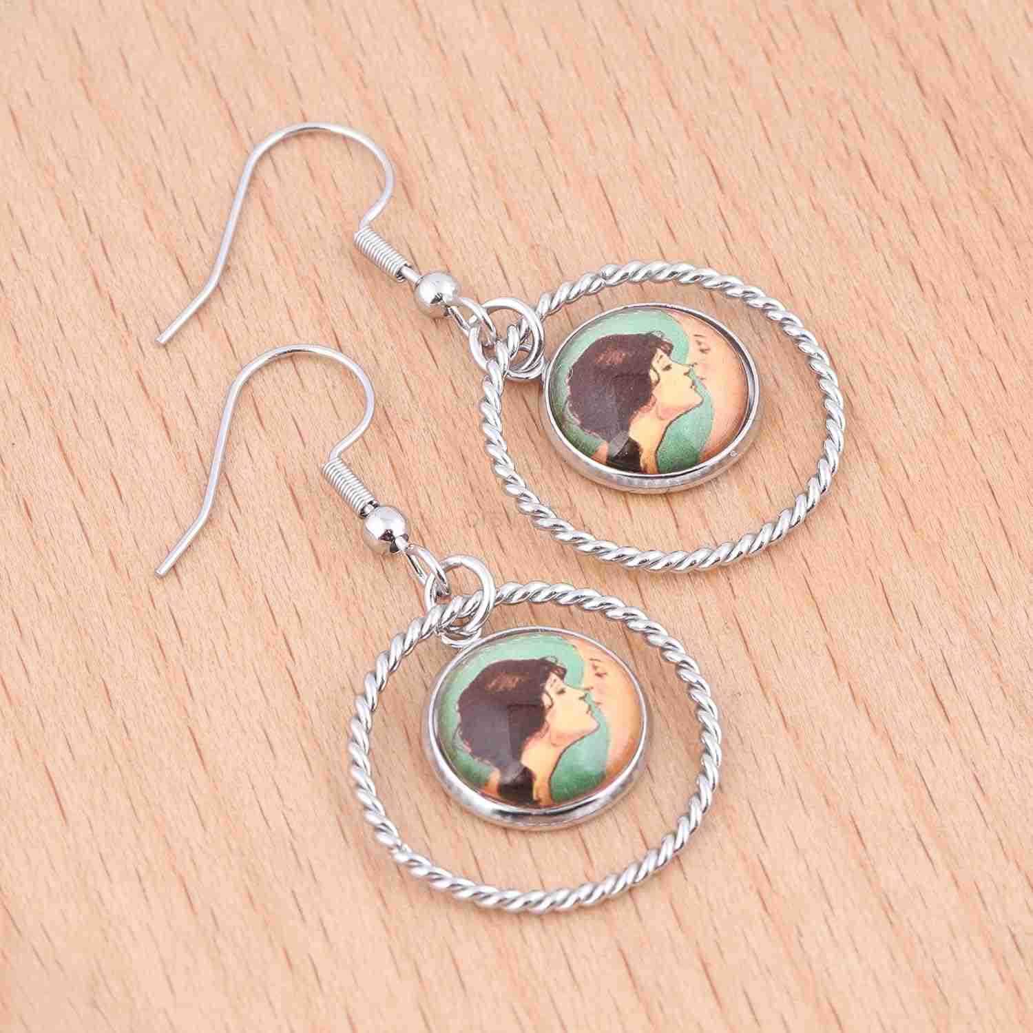 20pcs 12mm Cabochon Earring Setting Tray Blanks with Hoop Charms DIY Bezels for Earrings Making SuppliesW250911