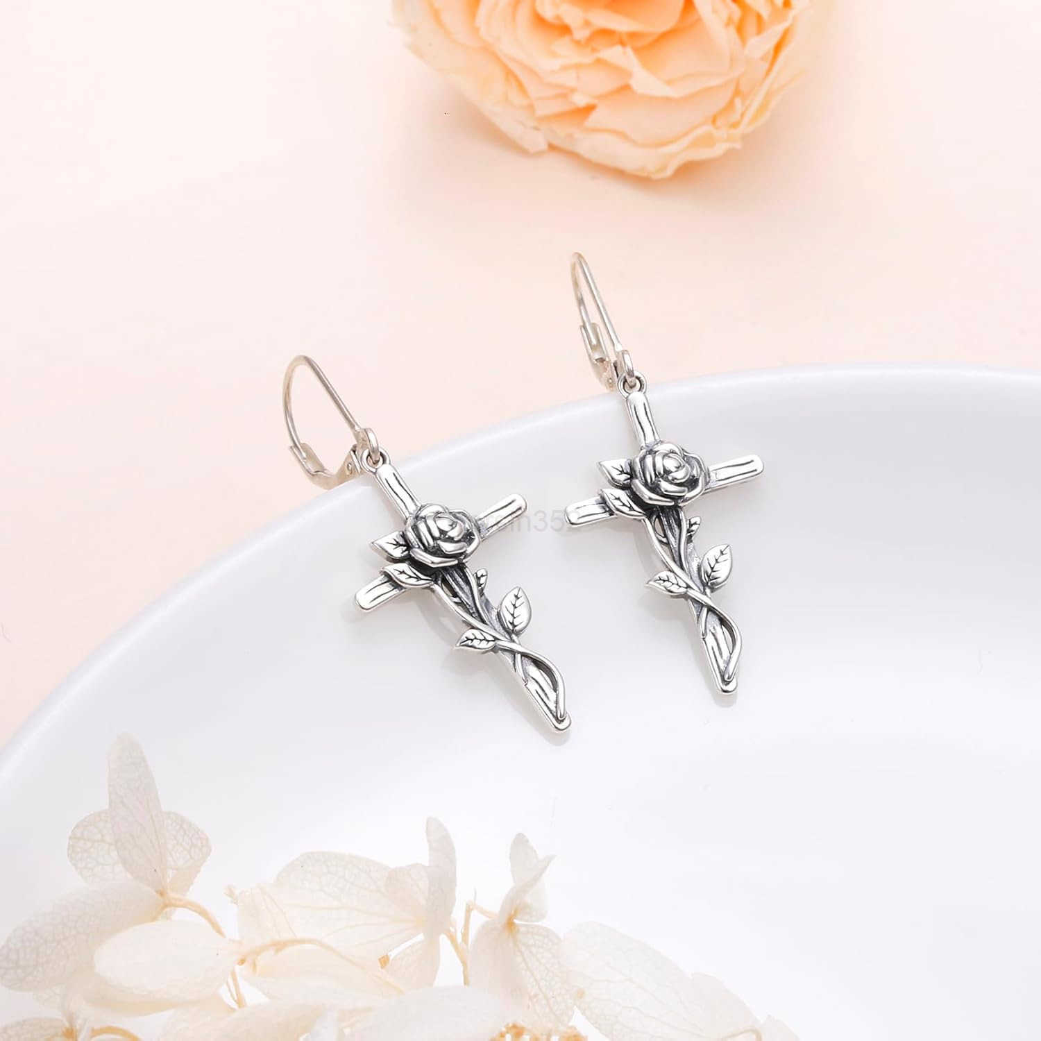 925 Sterling Silver Filigree Dangle Drop Earrings DaisyLotusRose FlowerMoonstone Leverback Teardrop Earrings for Women Infinity Celtic Knot Daisy Lotu