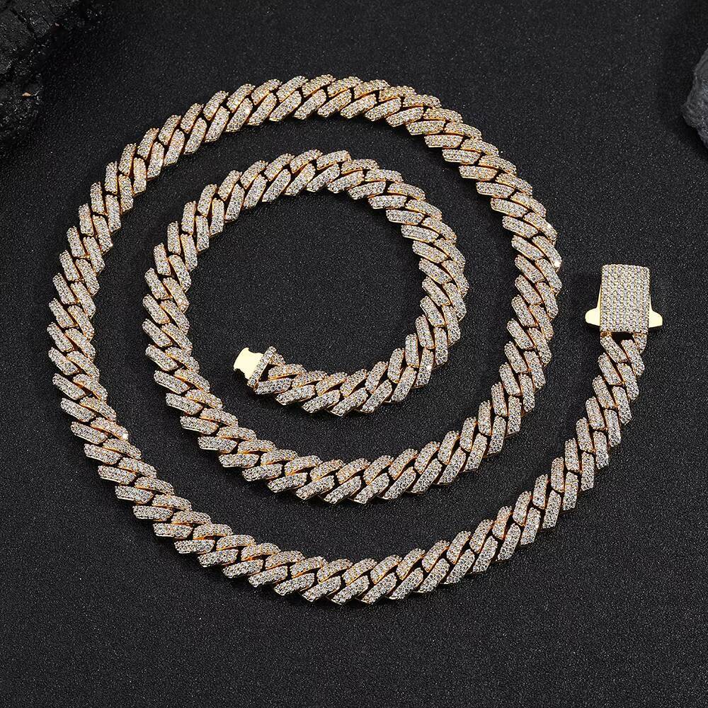 NUOYA Hip Hop Fashion Jewelry 8mm Custom Iced Out Diamond Cuban Chain 18K Gold Plated Prong Cuban Link Chain Necklace