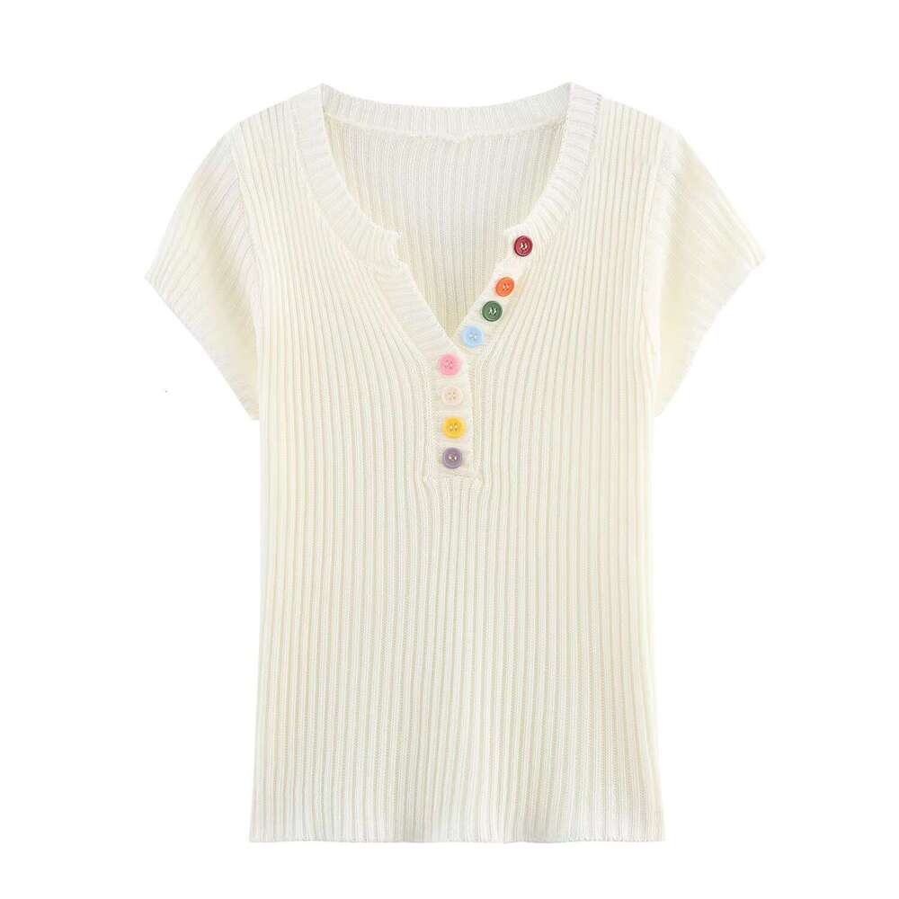 DHEssentials 2025 Summer New Korean Style Colorful Button V-Neck Chanel-Style Knitted Sweater for Women, Age-Reducing Fashionable Unique Slimming Top