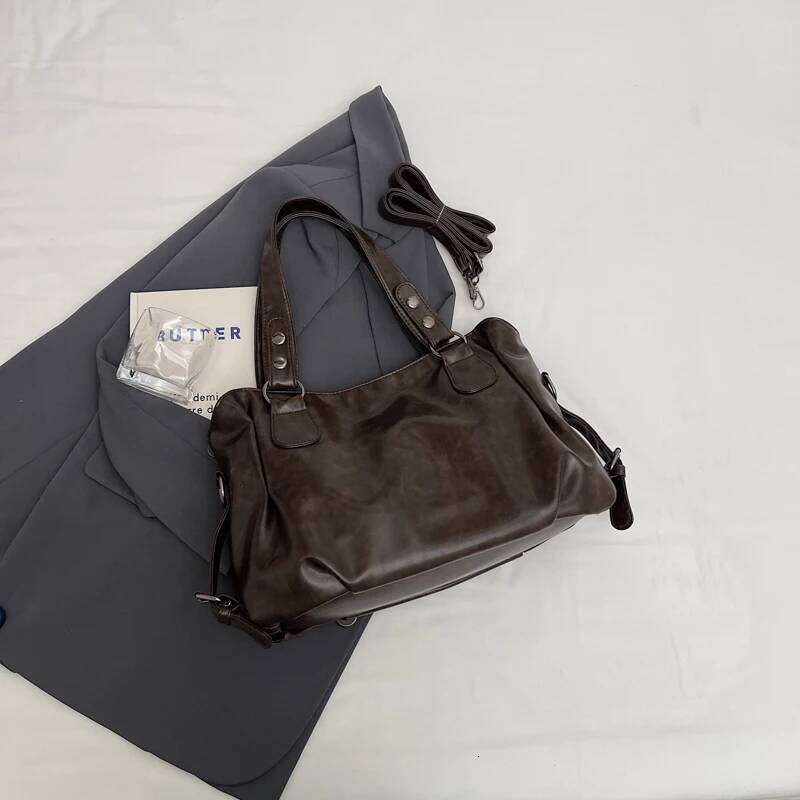 Designer Bags 1 Piece Women's Pure Color Pu Retro Large Capacity Shoulder Tote Bag Hot Selling