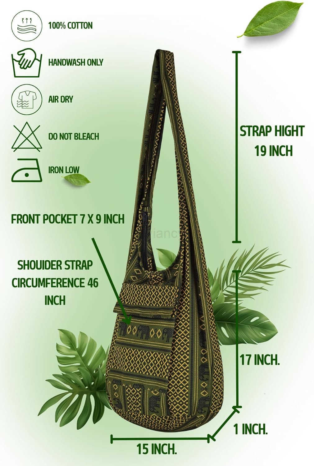 Crossbody Bag for Women Handmade Cotton Sling Bag Lightweight Unisex Travel Purse with ZipperW250911