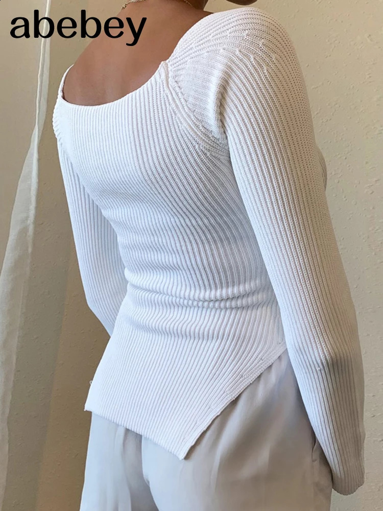 Square Collar Knitted Pullover Women Spring Autumn Sweater Winter TopsLong Sleeve Woman Sweaters For Black White Jumper 250911